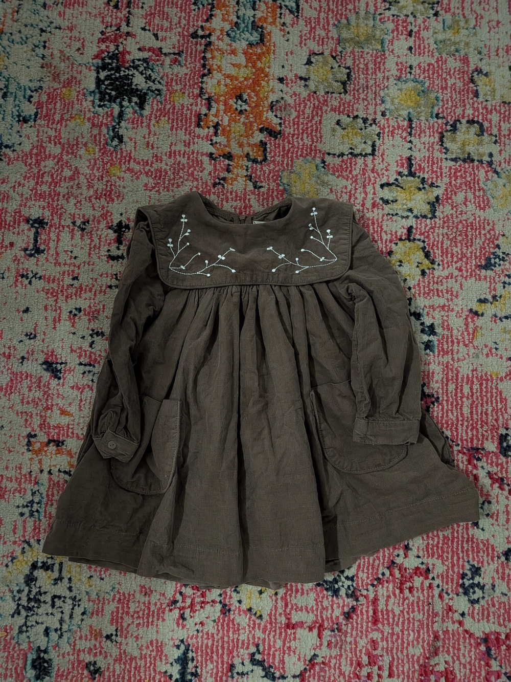 Anologie Brown Long-Sleeve Embroidered Yoke Dress
